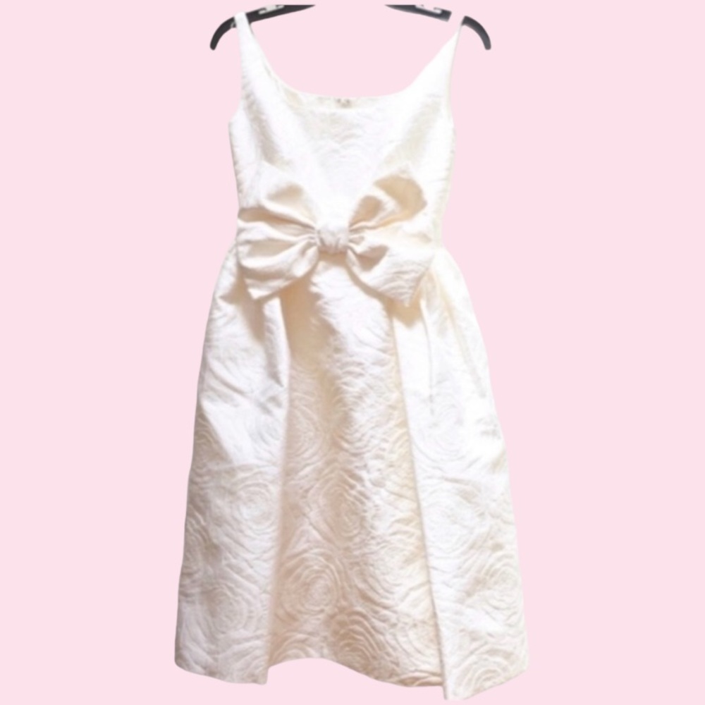 KATE SPADE New York Floral Jacquard Tavor Fit-n-Flare Bow Dress, Cream, Size 00